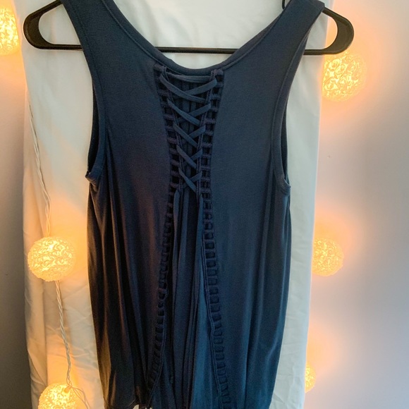 Blue / grey tank top with super cute BACK!! - Picture 2 of 3